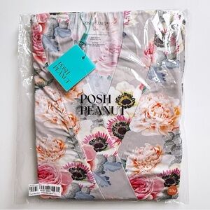 NWT Posh Peanut women’s bamboo French Grey Floral robe size S/M Small Medium